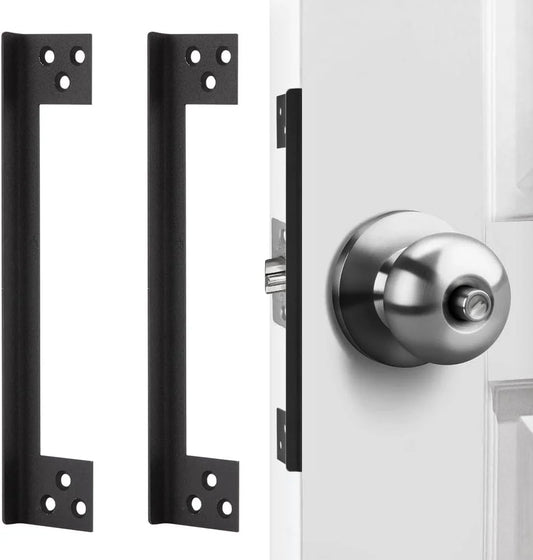 Door Latch Guard Home Security Lock Plate L-shaped Outswing Protector Peaceful Pleasures Health and Wellness 2pcs Black 7in