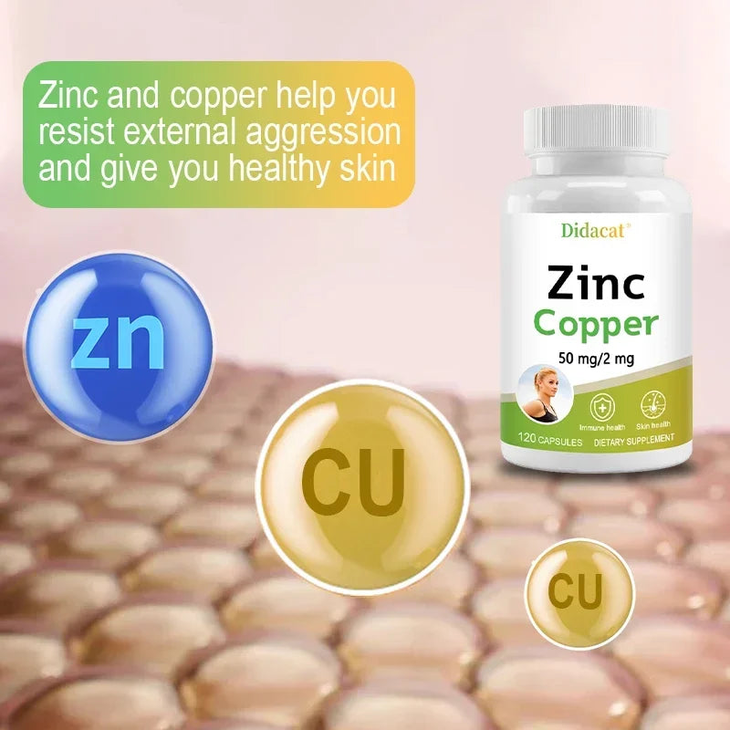 Zinc + Copper Capsules - Support Healthy Skin and Immune System, Increase Vitality, Skin Care Peaceful Pleasures Health and Wellness