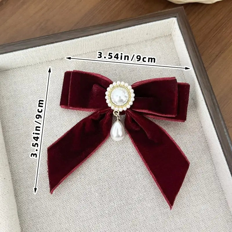 Retro Pearl Velvet Bow Hair Clip – Elegant Women's Hairpin