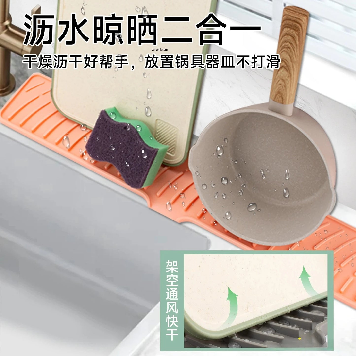 Sink Silicone Drain Mat Slope Diversion Water Pad Narrow Edge Water Control Mat Basin Splash Guard Pad Heat Resistant Drain Pad Peaceful Pleasures Health and Wellness
