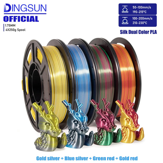 3D Maliang Dual Color Silk PLA Filament 1.75mm – 4-Pack 3D Printer Filament Peaceful Pleasures Health and Wellness
