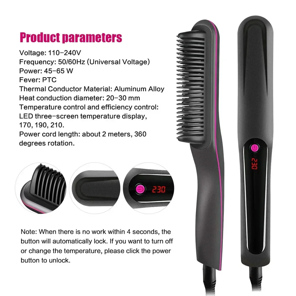 Professional Advanced Negative Ionic Hair Straightener Brush 2-in-1 Anti-Scald Feature Hot Comb For Styling & Straightening Hair Peaceful Pleasures Health and Wellness