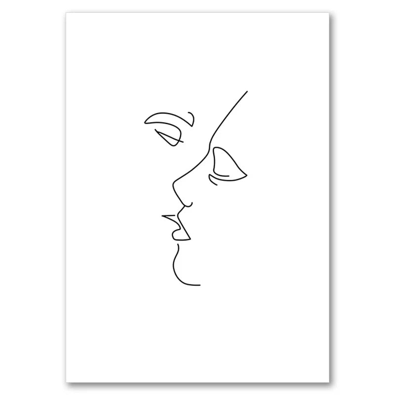 Black And White Line Drawing Couple Kiss Canvas Prints Heart Art Painting Hand In Hand Poster Minimalist Pictures Home Decor Peaceful Pleasures Health and Wellness 9956-04 50x70cm