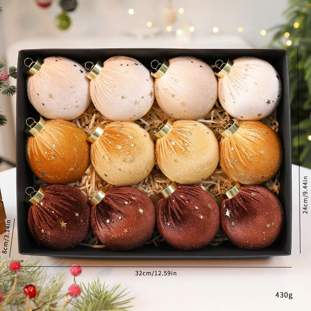 Velvet Curly Christmas Ball Ornaments | 12-Piece Set, 8cm