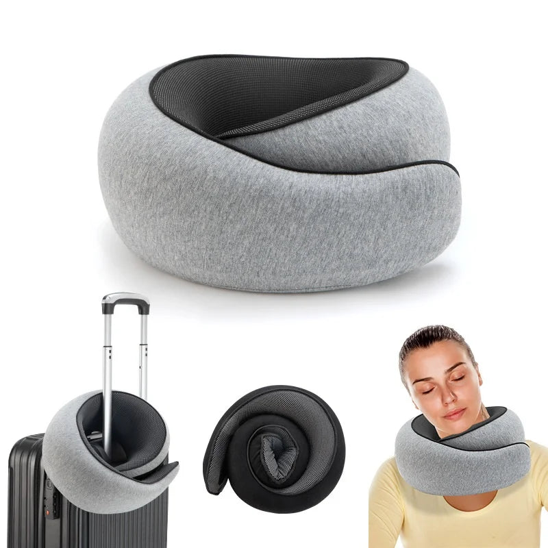 High-Density Memory Foam Neck Travel Pillow 360° Surround Support Ergonomic Design for Airplane Travel Comfort Peaceful Pleasures Health and Wellness