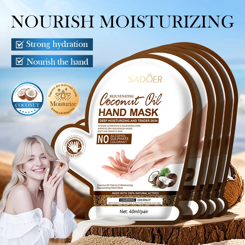 SADOER Coconut Hand Mask Gloves – Moisturizing & Anti-Aging