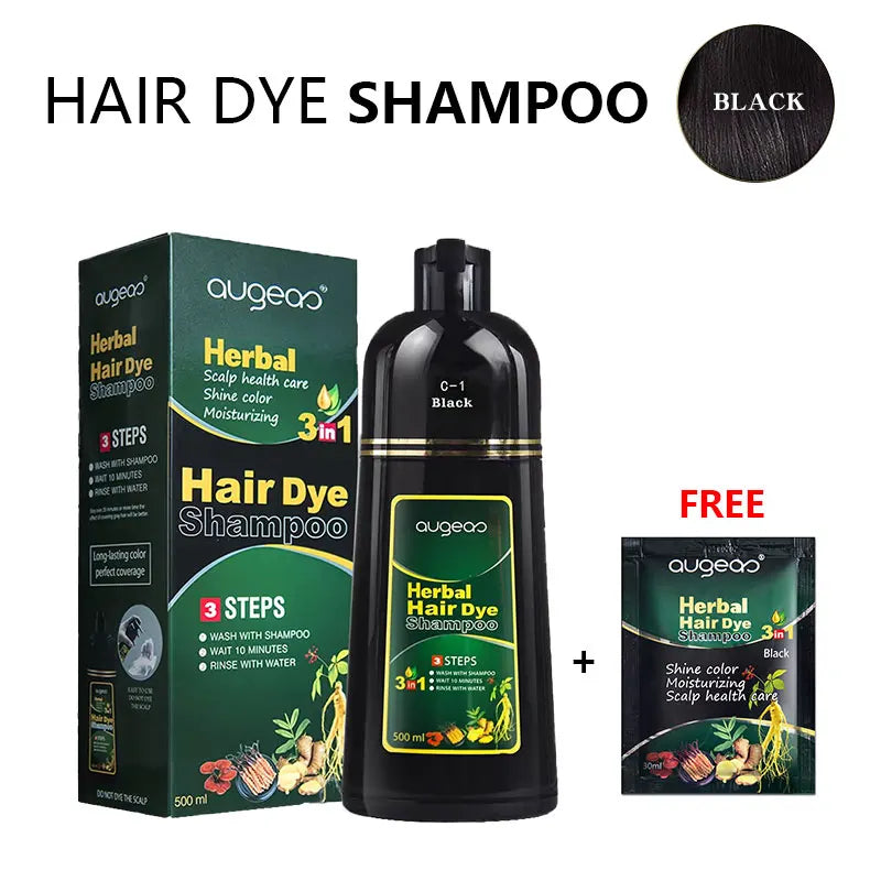 Natural Plant Hair Dye Shampoo – 6 Colors, Fast Gray Coverage, 30–500ml Peaceful Pleasures Health and Wellness 500ml Black