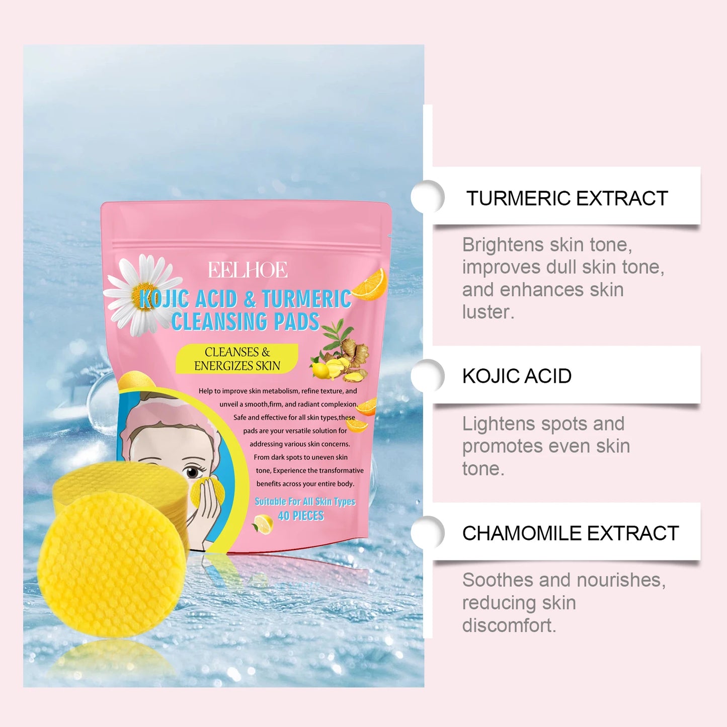 Turmeric Kojic Acid Cleansing Pads – Brighten & Fade Dark Spots