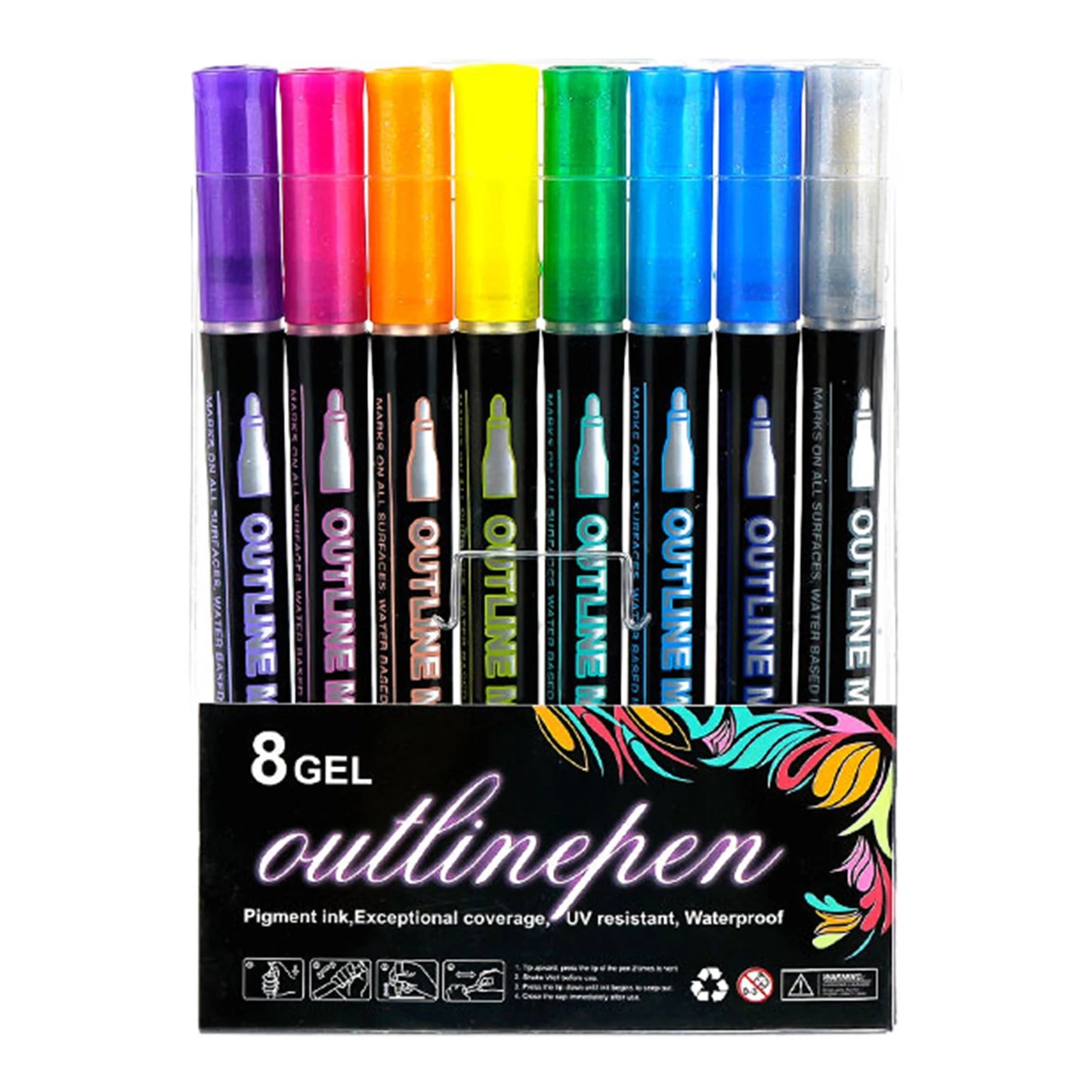 Self-Outline Metallic Glitter Pens Sparkle Doodle Shimmer Marker Drawing Pens for Journaling Coloring Art Planning Supplies Peaceful Pleasures Health and Wellness 8PCS