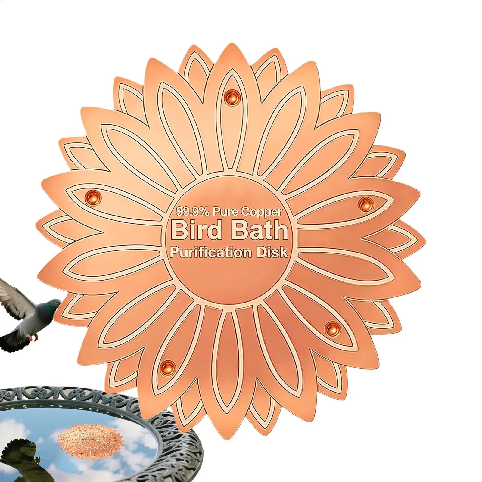 Bird Bath Water Purifier Copper Purification All-Season Physical Safe Copper Disk Bird Bath Insert for Homeowners Gardeners Peaceful Pleasures Health and Wellness
