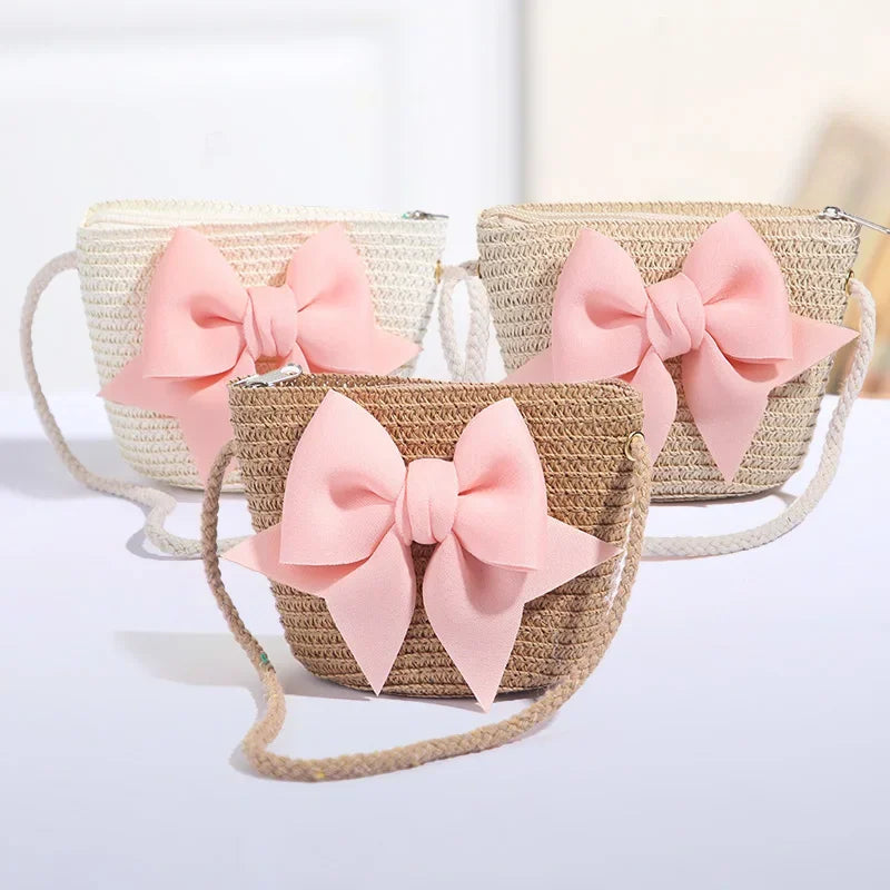 Girls Handmade Woven Straw Crossbody Bag | Bow Mini Purse