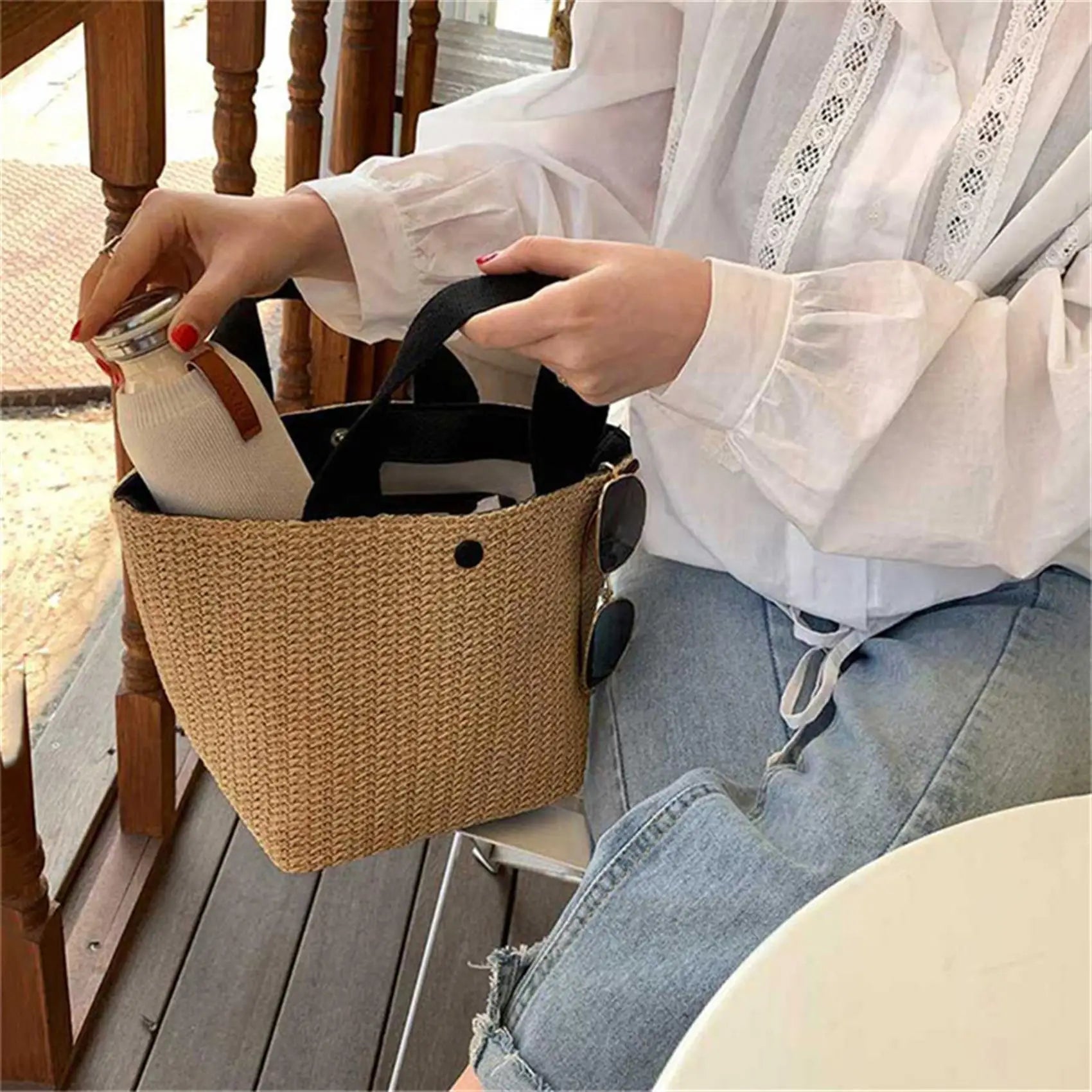 Elegant Straw Woven Handbag for Women Summer Beach Tote Retro Shoulder Bag Holiday Casual Top Handle Fashion Purse Peaceful Pleasures Health and Wellness