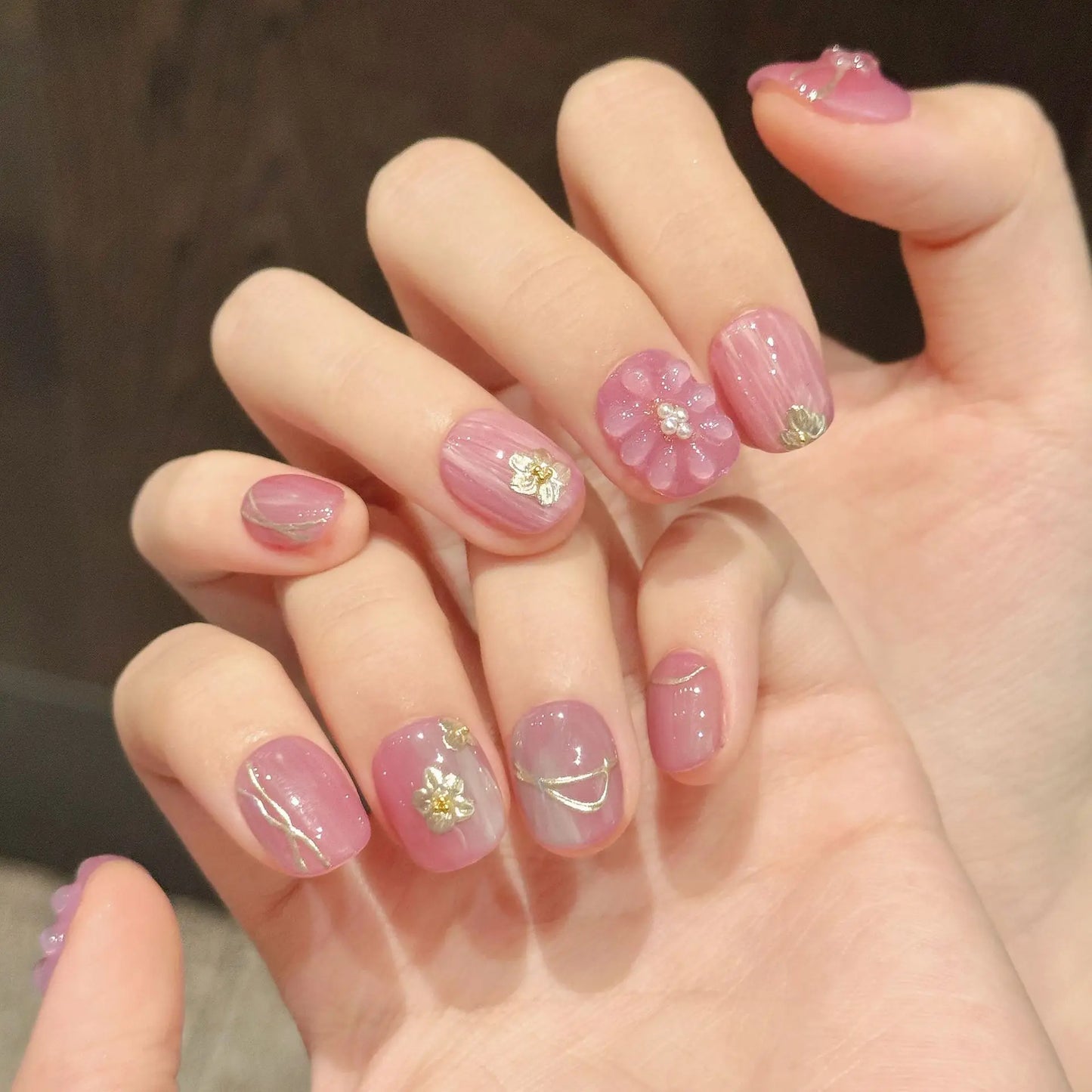 10pcs Handmade Short Press on Nails Color 3D Flower Design Fake Nails for Women Girl Wearable Sweet Cute Korean False Nail Tips Peaceful Pleasures Health and Wellness