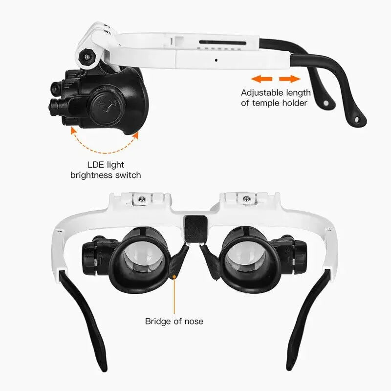 2XLED Watch Jeweler Repair Magnifier Head-Mounted Headband Adjustable Magnifying Head Eye Glasses Loupe Lens 8X 15X 23X Peaceful Pleasures Health and Wellness