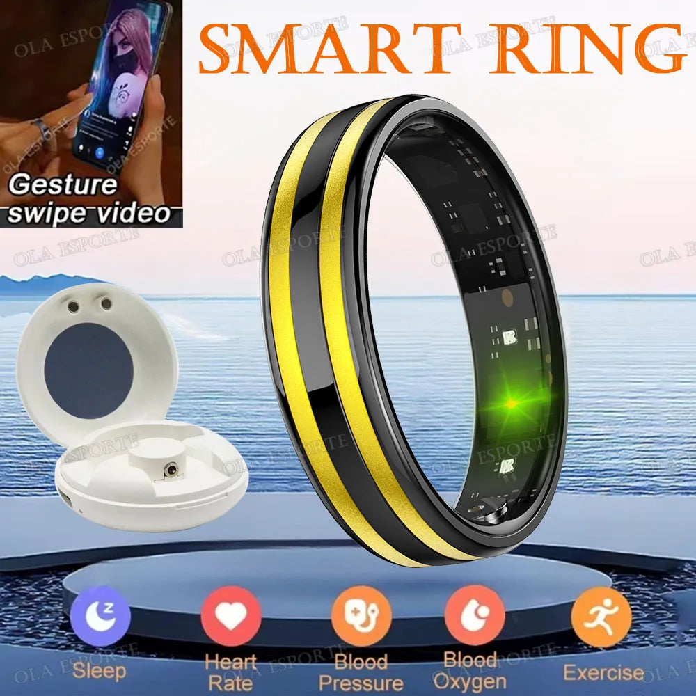 Gesture Sensing Smart Ring Health Monitor Smart Ring Outdoor Waterproof Ring Real HRV Monitor Heart Rate Blood Oxygen Sport Ring Peaceful Pleasures Health and Wellness Black Pro 7