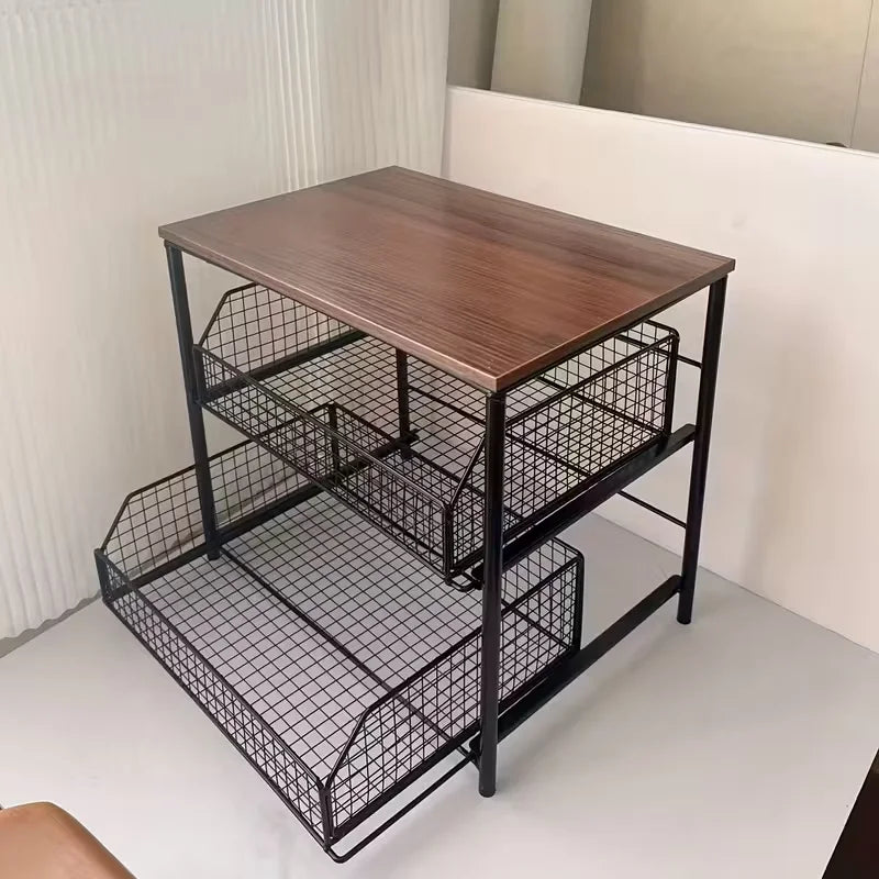 Kitchen Countertop Organizer with Drawer & Metal Basket