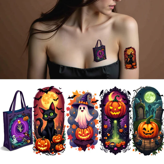 9-Piece Halloween Temporary Tattoos – Witch, Moon & Tree Temporary Tattoo Set Oasis Select