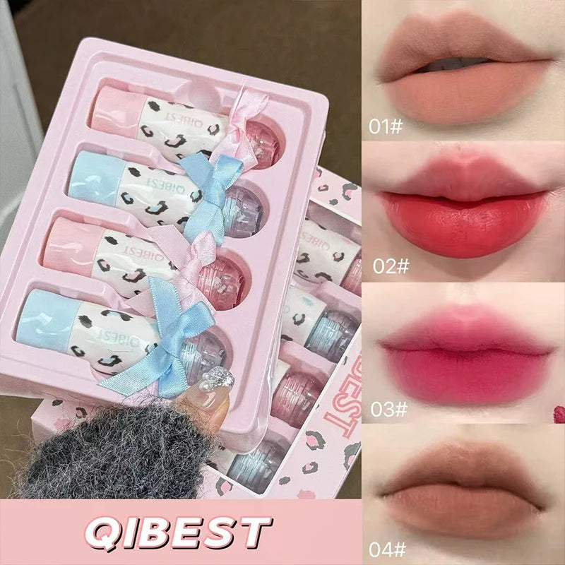 QIBEST Matte Lip Mud Sets Long Lasting Brown Stain Lipgloss Waterproof Liquid Lipstick Nourishing Lip Tint Makeup Kits 4 Colors Peaceful Pleasures Health and Wellness Lip Makeup Sets