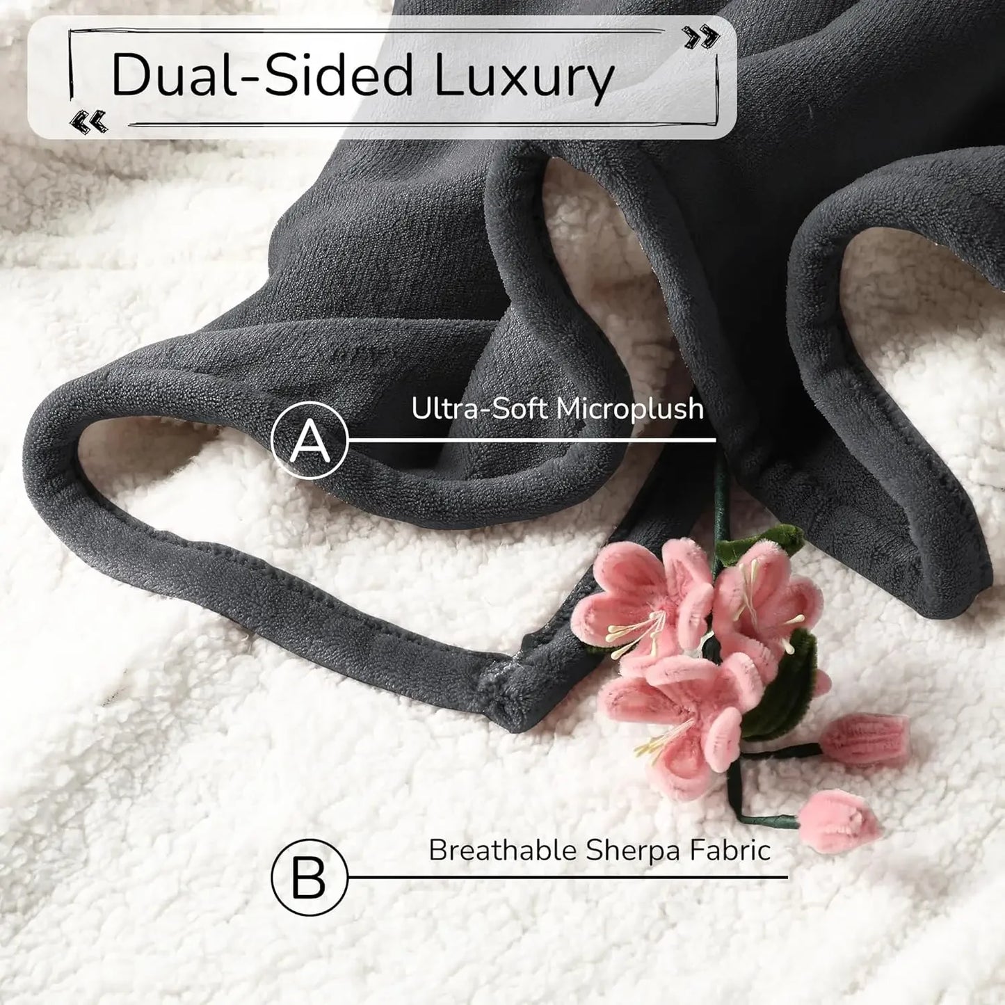 Twin Electric Heated Blanket 62x84 Inches, Dual-Sided Microplush & Sherpa, 4 Heat Settings, Auto Shut-Off Peaceful Pleasures Health and Wellness
