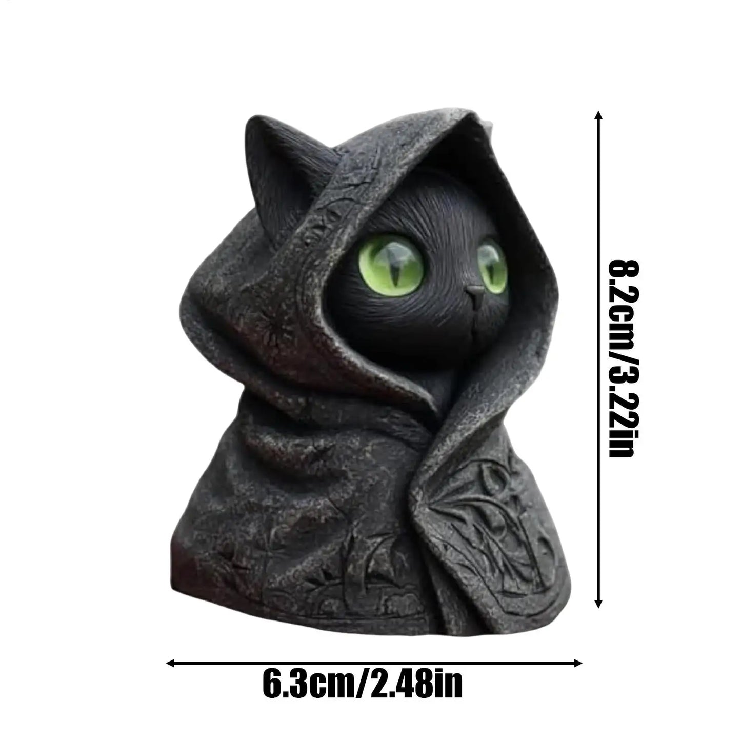 Gothic Hooded Cat Statue | Resin Halloween Figurine Decor