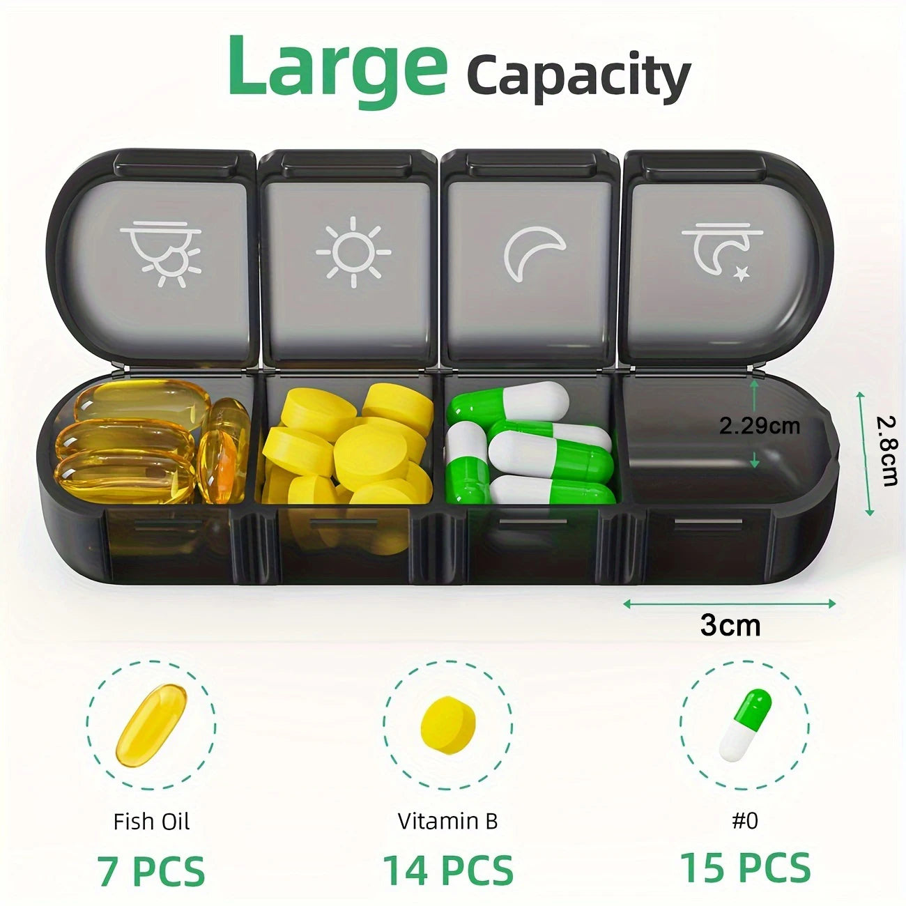 Weekly Pill Organizer 4 Times a Day with a Business Stylish Bag, Portable Pill Box 7 Day with 28 Compartments for Men Peaceful Pleasures Health and Wellness
