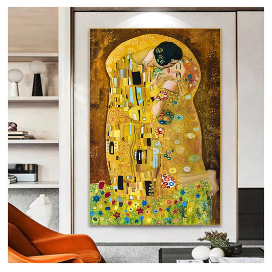 Abstract Oil Painting on Canvas Print Poster Modern Art Wall Pictures For Living Room Cuadros Classic Artist Gustav Klimt kiss Peaceful Pleasures Health and Wellness