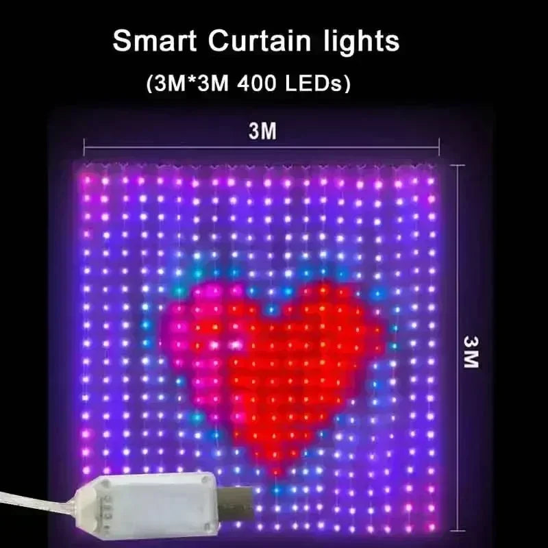 Smart RGB LED Curtain Lights | Bluetooth App, 400 LEDs, USB