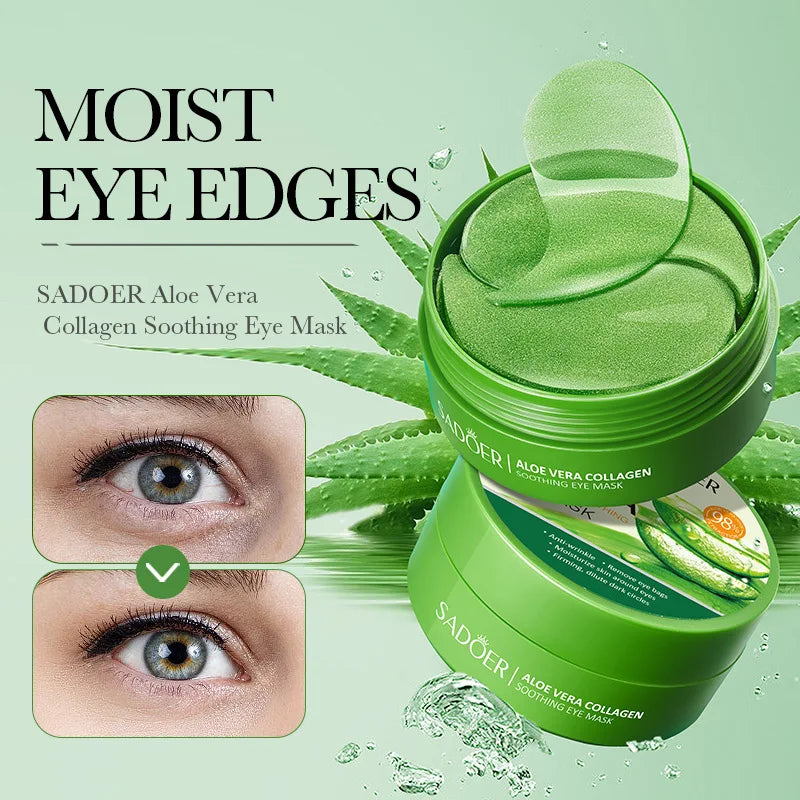 SADOER 60pcs Collagen & Aloe Vera Eye Mask Patches Anti Dark Circles Eye Bags Removal Moisturizing & Firming Skin Care Treatment Peaceful Pleasures Health and Wellness