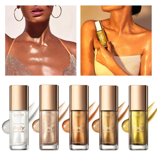 QIBEST 5-Color Liquid Highlighter – Body & Face Shimmer Glow Liquid Highlighter Oasis Select