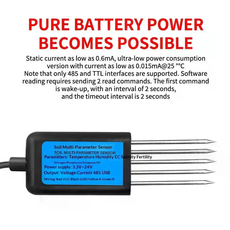 7-in-1 Soil Sensor | Moisture, pH, NPK, EC, RS485 Modbus