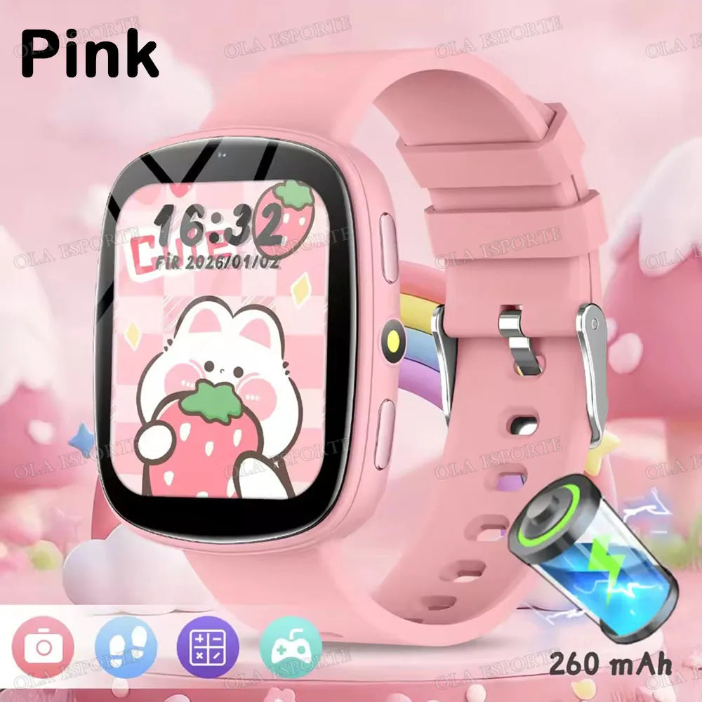 2026 Kids Games Smartwatch 1.83''HD Screen Camera 22 Interesting Games Sleep Monitor Alarm Clock Calculator Children Watch MA27 Peaceful Pleasures Health and Wellness Pink