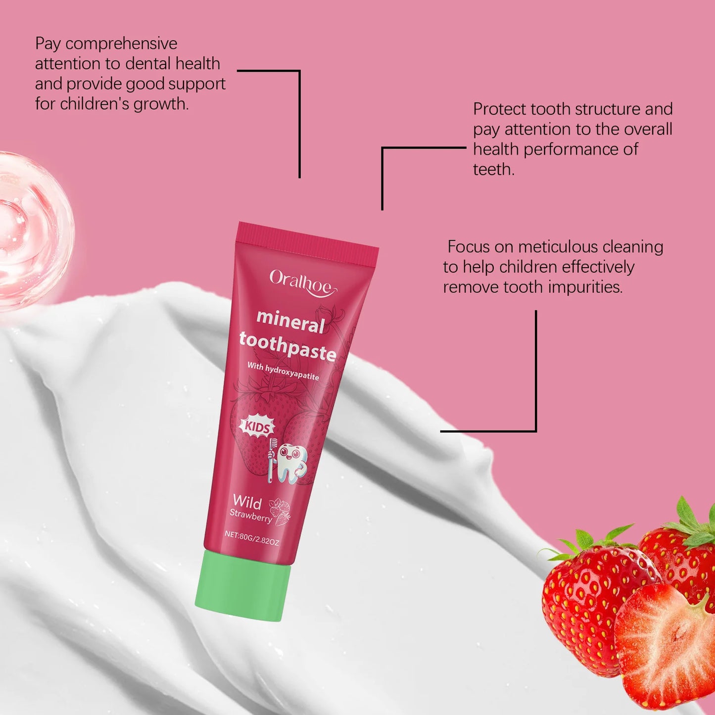 Oralhoe Strawberry Kids Toothpaste – Whitening & Enamel Guard