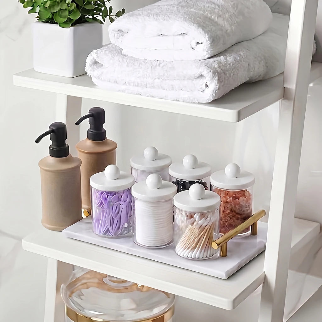 4/6 Pcs Swabs Holder Dispenser Bathroom Canister Storage Box Organization Vanity Makeup Organizer 10 oz Clear Plastic Apothecary Peaceful Pleasures Health and Wellness