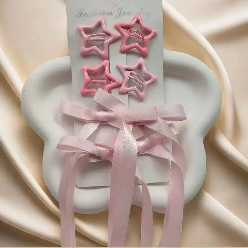 6-Piece Kawaii Star Barrettes – Y2K Hair Clips & Bow Set