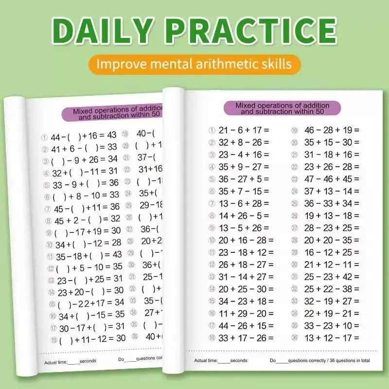 Addition Subtraction Arithmetic Exercise Book Quick Calculation Math