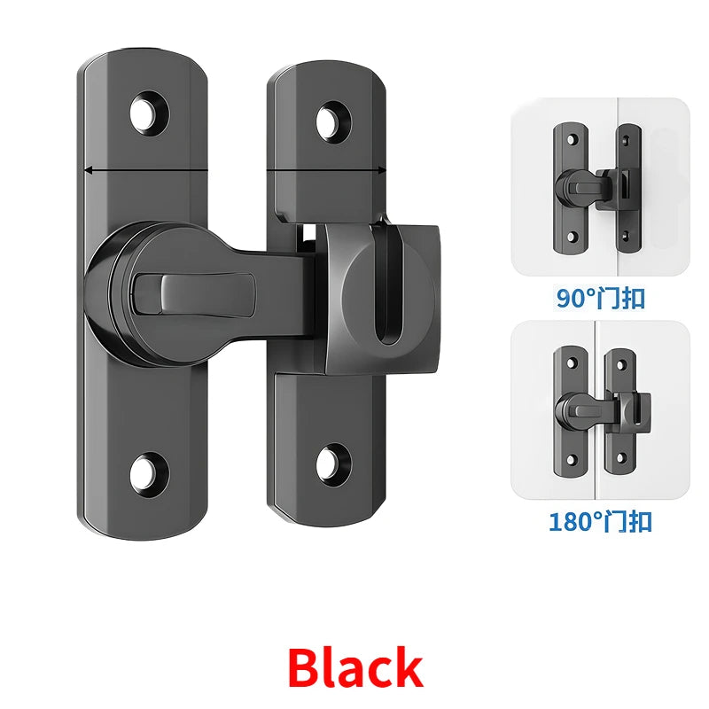 90/180 Degree Flip Door Lock Home Security Sliding Door Latch Small Gate Latches Hardware Anti-theft Lock Zinc Alloy Door Bolts Peaceful Pleasures Health and Wellness Black