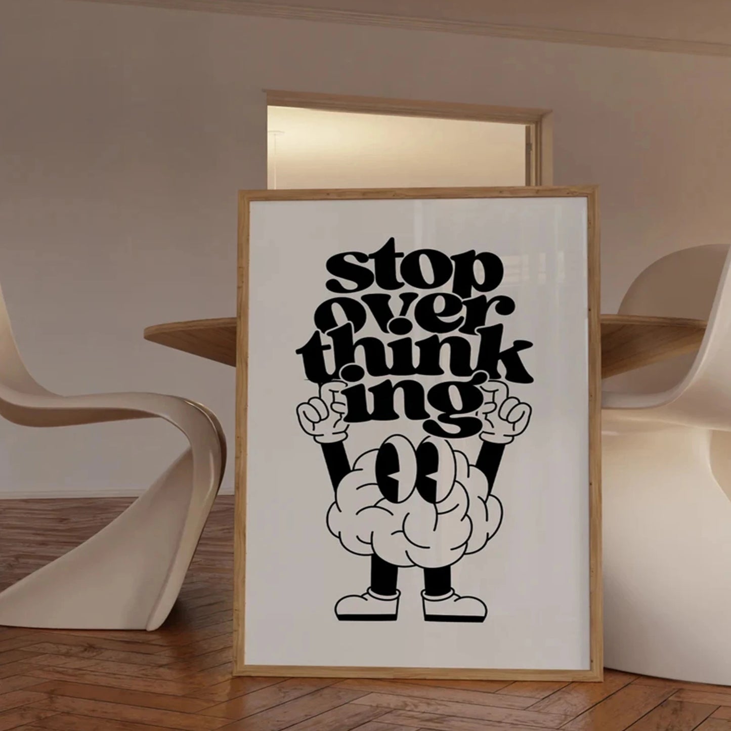 Stop Overthinking Brain And Shoes Wall Art Prints Canvas Painting Poster Picture For Living BedRoom Home Decor Peaceful Pleasures Health and Wellness G2645-2 40x50cm Black Frame