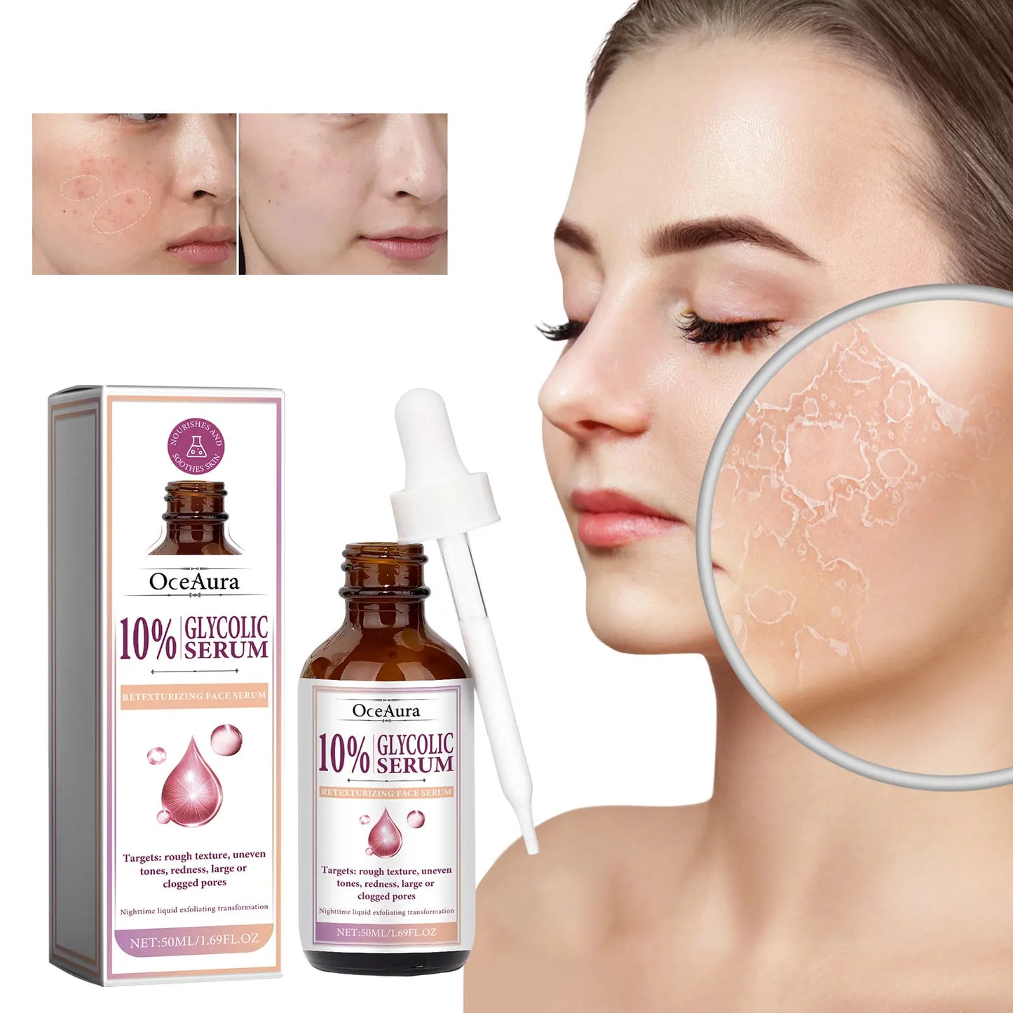 OceAura Glycolic Acid 10% Face Serum | AHA BHA Toning