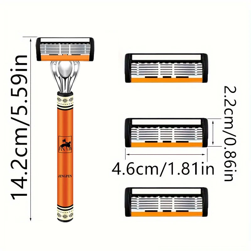 6-Blade Men's Safety Razor | Stainless Steel Shaver Set