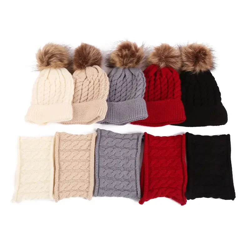 2pcs/set Children's Woolen Hat & Neck Scarf Set, Winter Solid Color Outdoor Cycling Thickened Warm Knitted Hat Peaceful Pleasures Health and Wellness