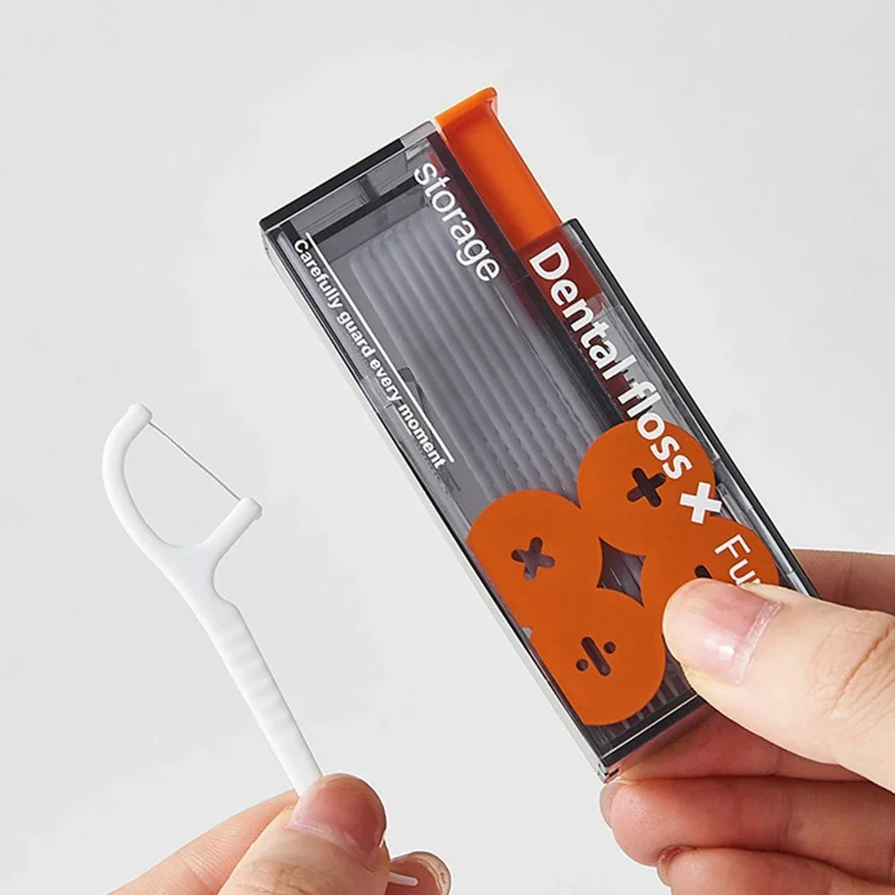 Portable Floss Dispenser Includes 10Pcs Floss Automatic Ejectable Floss Organiser Oral Care Press-on Disposable Flossing Sticks Peaceful Pleasures Health and Wellness