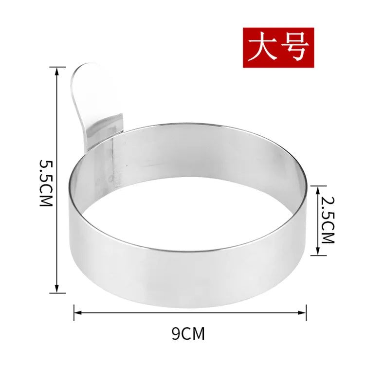 Egg Frying Mold Home Kitchen Baking Mold 304 Stainless Steel Egg Frying Round Mould Creative Mould with Heat-resistant Handle Peaceful Pleasures Health and Wellness 9cm