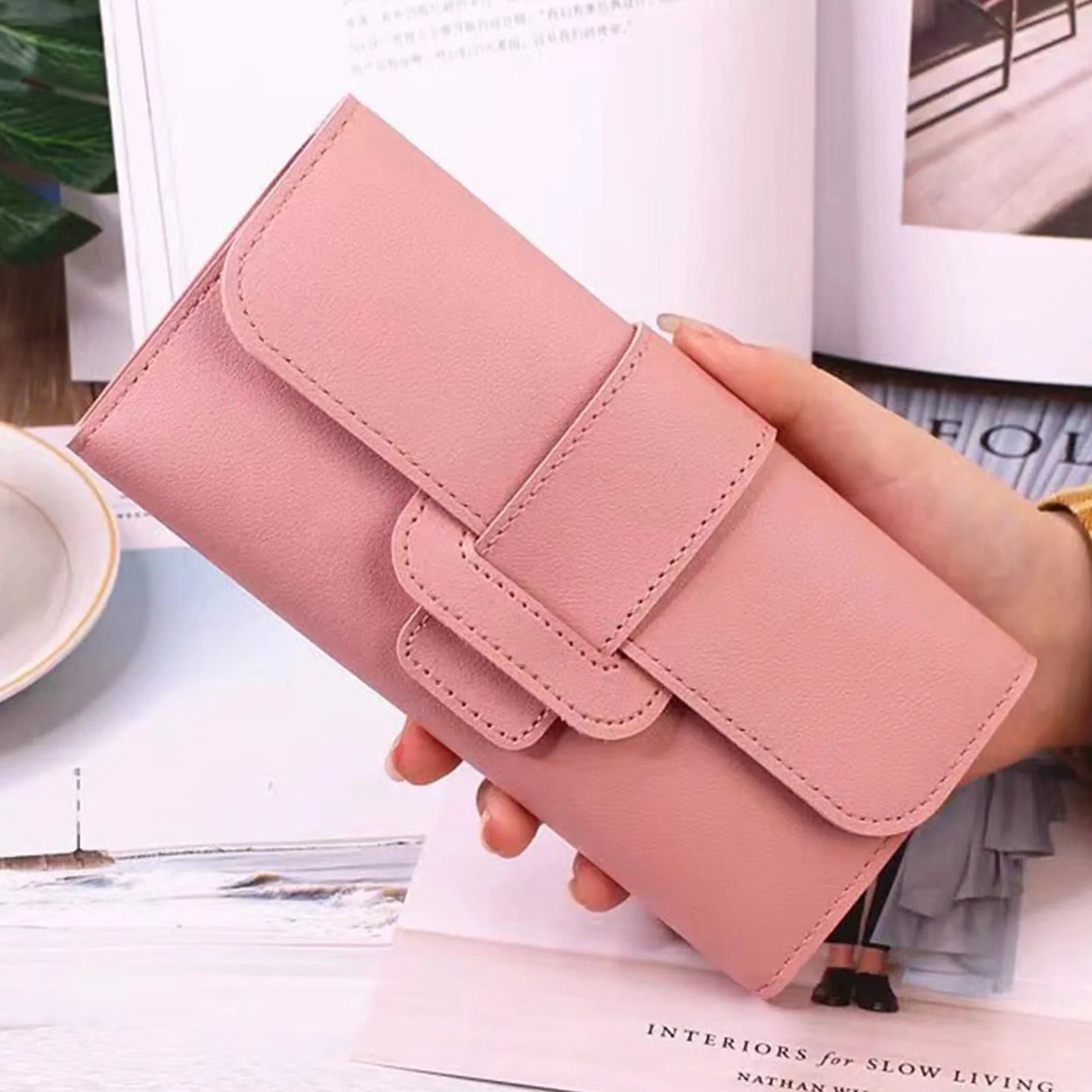 Ultra Slim Thin Leather Wallet Water Resistant Change Pouch Leather Clutch Wallet for Business Female Ladies Peaceful Pleasures Health and Wellness