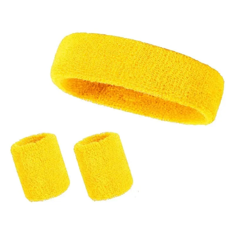 New Hot Athletic Sweatband Hairband Headband Wristband Set in 3-Pack Cotton Head Sweat Bands for Running, Cycling, Yoga, Spa Peaceful Pleasures Health and Wellness YELLOW
