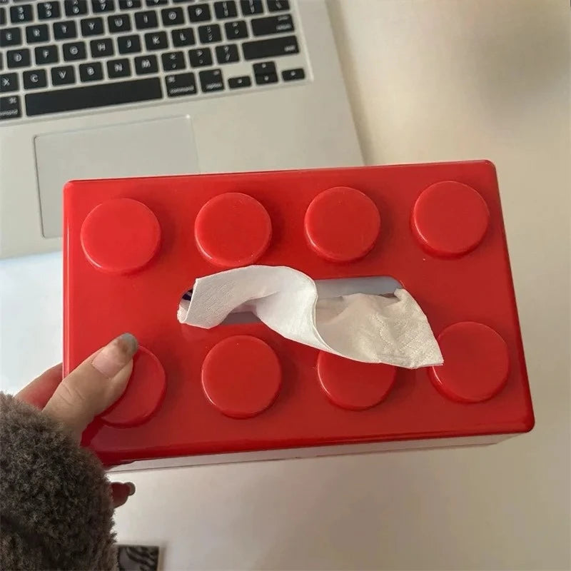 Building Block Tissue Box High Appearance Level Multi-Functional Home Napkin Storage Box Living Room Coffee Table Storage Box Peaceful Pleasures Health and Wellness red 1pc
