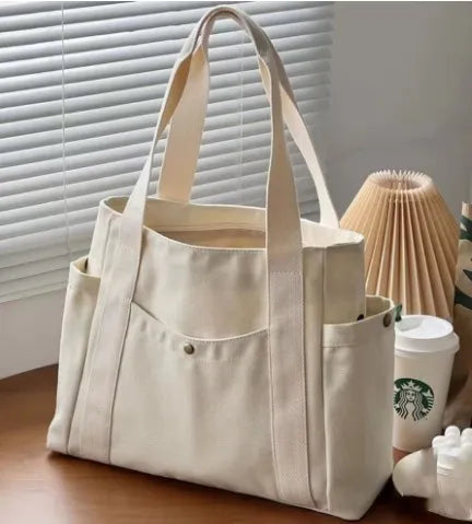 Large-Capacity Travel Tote Bag All-Match Tear-Resistant Handle Tote Bag Ideal Gift for Yourself Female Friends Peaceful Pleasures Health and Wellness Lined version Creamy-white