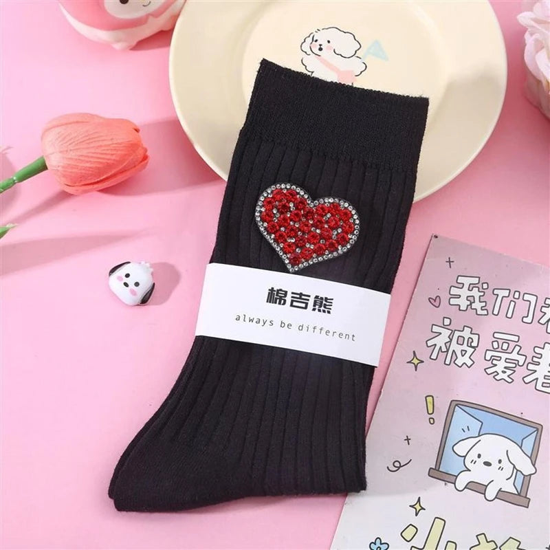 Diamond Heart-Shaped Decorative Socks, Fashionable Diamond Sparkling Women's Socks, Comfortable And Breathable Christmas Socks Peaceful Pleasures Health and Wellness black One Size