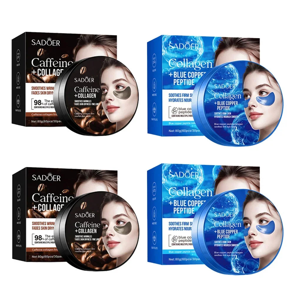 SADOER Caffeine Crystal Collagen Eye Mask Anti Dark Circles Ant -Aging Anti Wrinkles Moisturizing Eye Patche Skin Care 1/2/4pcs Peaceful Pleasures Health and Wellness Coffee Blue 4pcs
