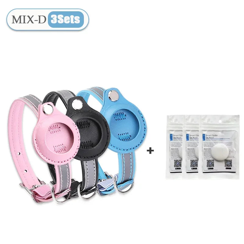 Leather Pet Collar with Apple AirTag Holder | Dog & Cat