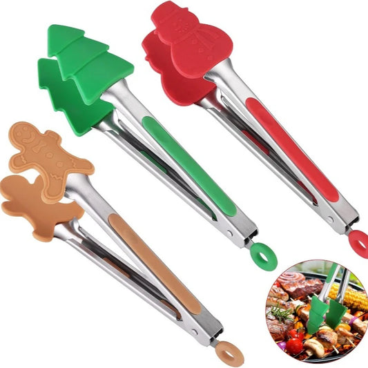 Christmas Silicone Food Tongs | Stainless Steel Kitchen Tongs Set Kitchen Serving Tongs Peaceful Pleasures Health and Wellness
